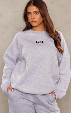 PRETTYLITTLETHING Ash Grey Rubber Badge Sweatshirt
