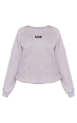 PRETTYLITTLETHING Ash Grey Rubber Badge Sweatshirt
