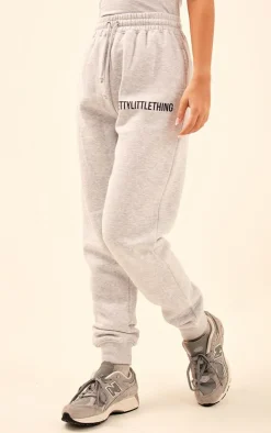 Online PrettyLittleThing Logo High Waisted Cuffed Sweatpants Ash Grey
