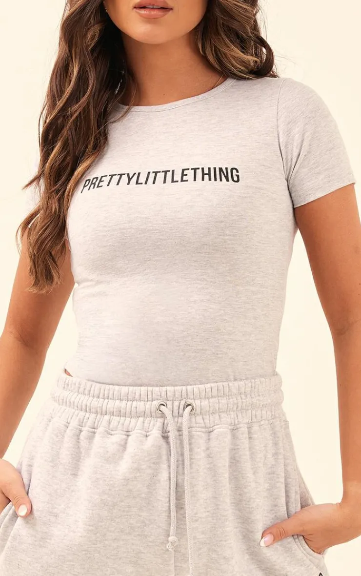 Best PrettyLittleThing Logo Short Sleeved Bodysuit Ash Grey