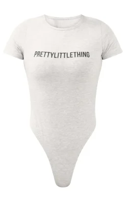 Best PrettyLittleThing Logo Short Sleeved Bodysuit Ash Grey