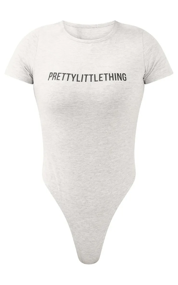 Best PrettyLittleThing Logo Short Sleeved Bodysuit Ash Grey