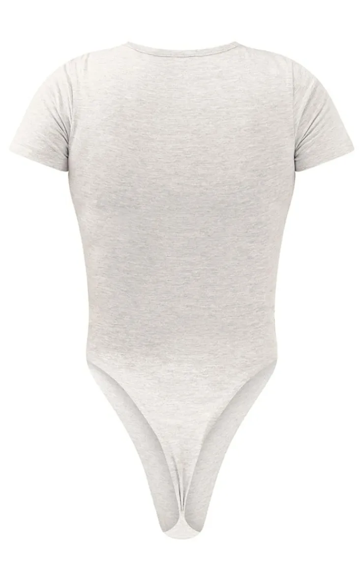 Best PrettyLittleThing Logo Short Sleeved Bodysuit Ash Grey