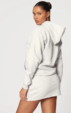 PrettyLittleThing Grey Sweatsuits*Logo Badge Detailed Oversized Hoodie