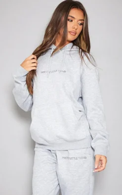 Best PrettyLittleThing Embroidered Graphic Hoodie Ash Grey