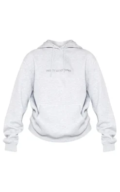 Best PrettyLittleThing Embroidered Graphic Hoodie Ash Grey