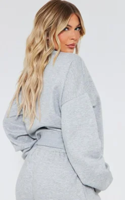 New PrettyLittleThing Borg Applique Oversized Sweatshirt Ash Grey