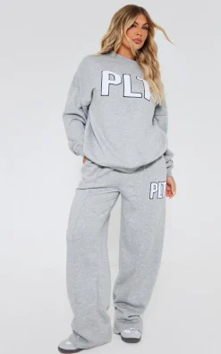 New PrettyLittleThing Borg Applique Oversized Sweatshirt Ash Grey