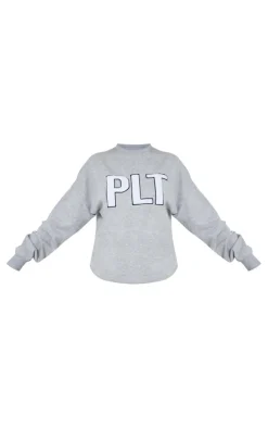 New PrettyLittleThing Borg Applique Oversized Sweatshirt Ash Grey