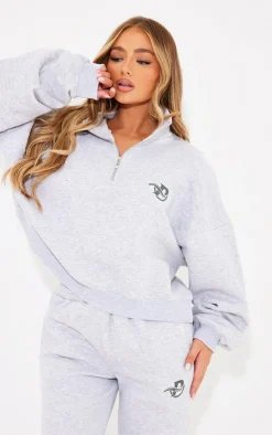 Online PrettyLittleThing Logo Embroidered Half Zip Sweatshirt Ash Grey