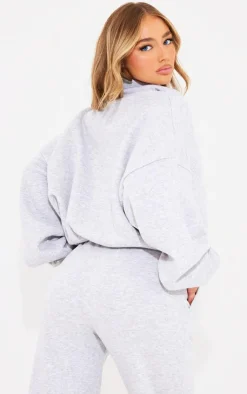 Online PrettyLittleThing Logo Embroidered Half Zip Sweatshirt Ash Grey