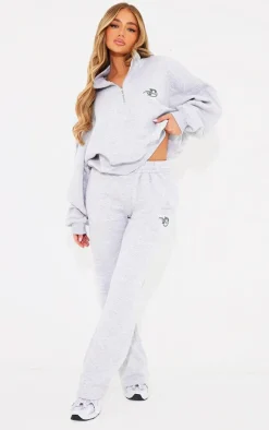 Online PrettyLittleThing Logo Embroidered Half Zip Sweatshirt Ash Grey