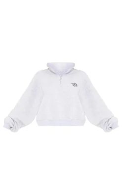 Online PrettyLittleThing Logo Embroidered Half Zip Sweatshirt Ash Grey