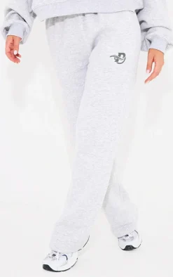 Sale PrettyLittleThing Logo Embroidered Wide Leg Sweatpants Ash Grey