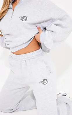 Sale PrettyLittleThing Logo Embroidered Wide Leg Sweatpants Ash Grey