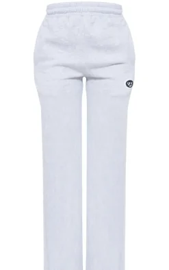 Online PrettyLittleThing Logo Badge Wide Leg Sweatpants Ash Grey