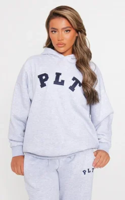 Discount PrettyLittleThing Logo Oversized Hoodie Ash Grey