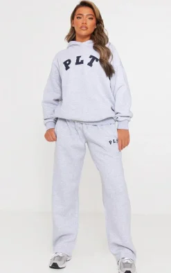 Sale PrettyLittleThing Logo Oversized Wide Leg Sweatpants Ash Grey