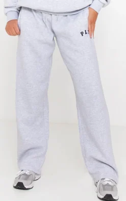 Sale PrettyLittleThing Logo Oversized Wide Leg Sweatpants Ash Grey