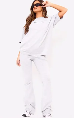 Online PrettyLittleThing Print Oversize T Shirt Ash Grey