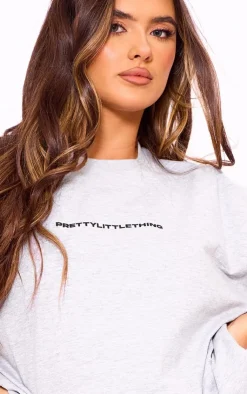 Online PrettyLittleThing Print Oversize T Shirt Ash Grey