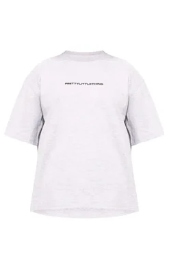 Online PrettyLittleThing Print Oversize T Shirt Ash Grey