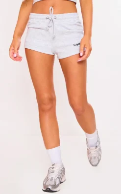 Discount PrettyLittleThing Embroidered Runner Shorts Ash Grey