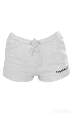 Discount PrettyLittleThing Embroidered Runner Shorts Ash Grey