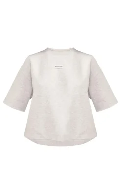 PrettyLittleThing Badge Detail Oversized Short Sleeve Sweatshirt Ash Grey