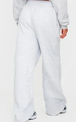 New PrettyLittleThing Badge Detail Mid Rise Wide Leg Sweatpants Ash Grey