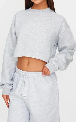 New PrettyLittleThing Badge Detail Mid Rise Wide Leg Sweatpants Ash Grey
