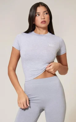Clearance PrettyLittleThing Cotton Longline Fitted T-shirt Ash Grey