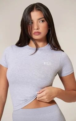 Clearance PrettyLittleThing Cotton Longline Fitted T-shirt Ash Grey