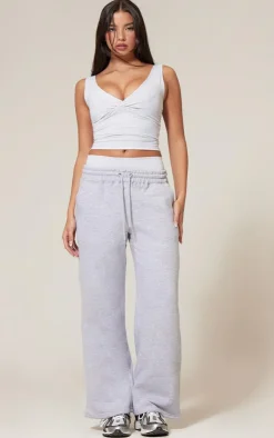 Hot PrettyLittleThing Oversized Low Rise Wide Leg Sweatpants Ash Grey