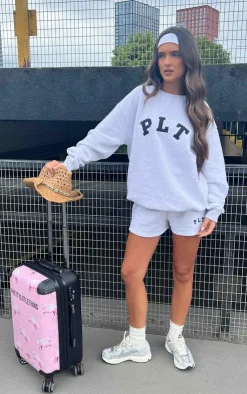 Sale PrettyLittleThing Logo Sweat Shorts Ash Grey