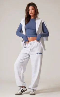PrettyLittleThing Christmas Shop*Ash Grey Premium Studio Print Cuffed Sweatpants