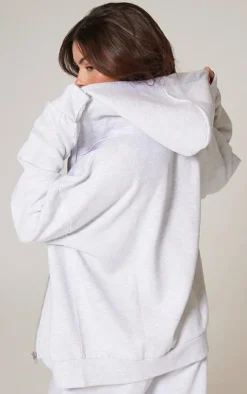 PrettyLittleThing Premium Embroidered Zip Front Oversized Hoodie Ash Grey