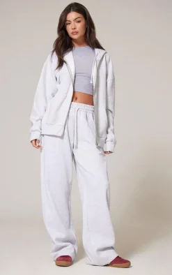 PrettyLittleThing Premium Embroidered Zip Front Oversized Hoodie Ash Grey