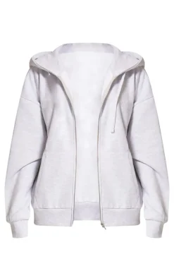 PrettyLittleThing Premium Embroidered Zip Front Oversized Hoodie Ash Grey