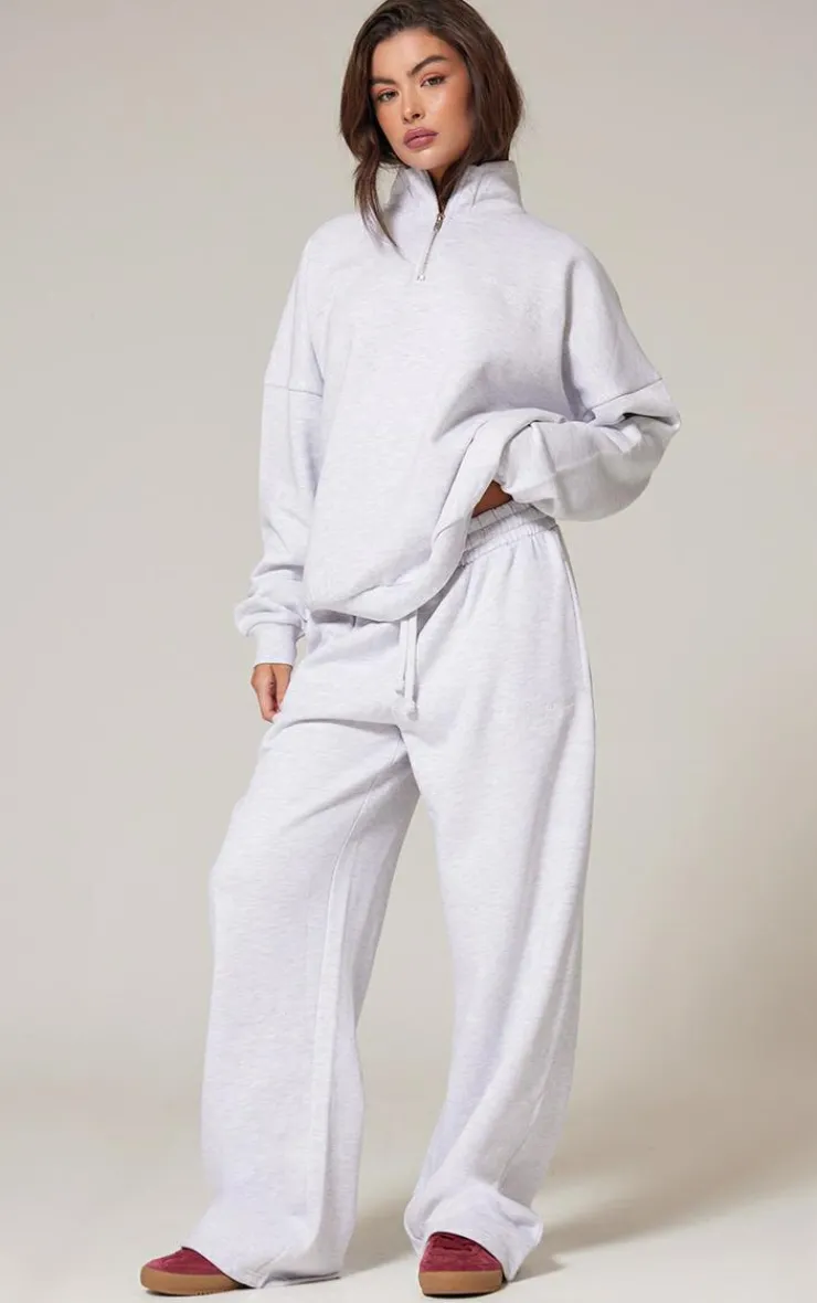 Clearance PrettyLittleThing Premium Embroidered Oversized Wide Leg Sweatpants Ash Grey