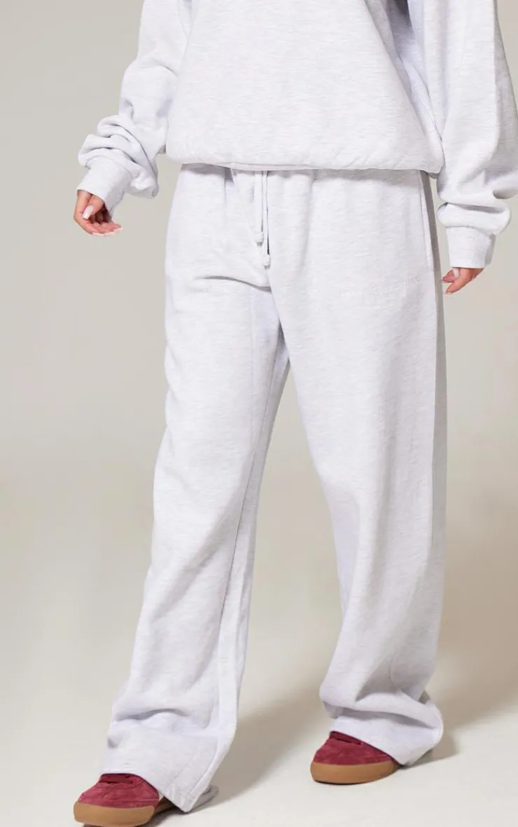 Clearance PrettyLittleThing Premium Embroidered Oversized Wide Leg Sweatpants Ash Grey