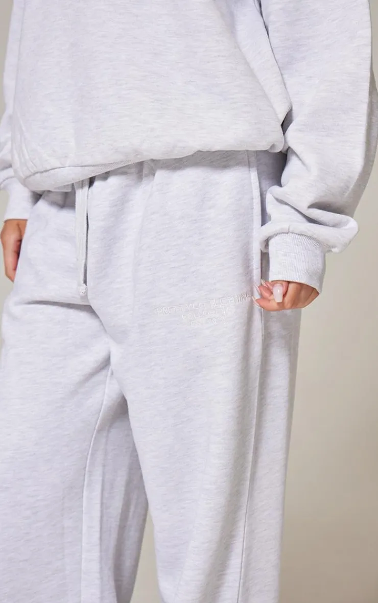 Clearance PrettyLittleThing Premium Embroidered Oversized Wide Leg Sweatpants Ash Grey
