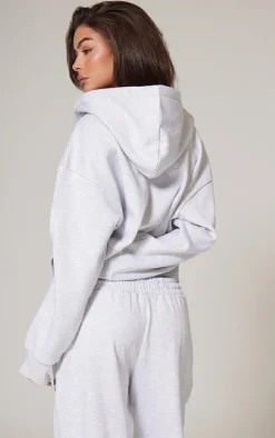 Discount PrettyLittleThing Premium Print Zip Front Hoodie Ash Grey