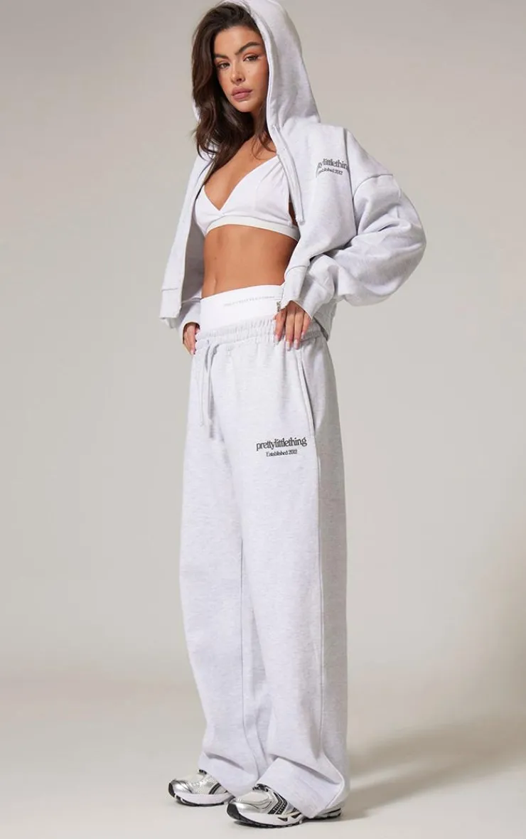 Discount PrettyLittleThing Premium Print Zip Front Hoodie Ash Grey