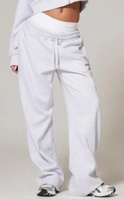 Best PrettyLittleThing Premium Print Wide Leg Sweatpants Ash Grey