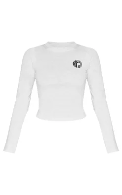 Online PrettyLittleThing Printed Fitted Long Sleeve T Shirt Ash Grey