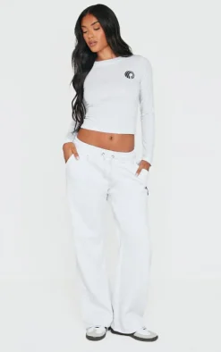 Online PrettyLittleThing Printed Wide Leg Sweatpants Ash Grey