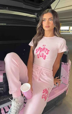New PrettyLittleThing Logo Short Sleeved Bodysuit Baby Pink