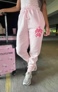 New PrettyLittleThing Logo High Waisted Cuffed Sweatpants Baby Pink