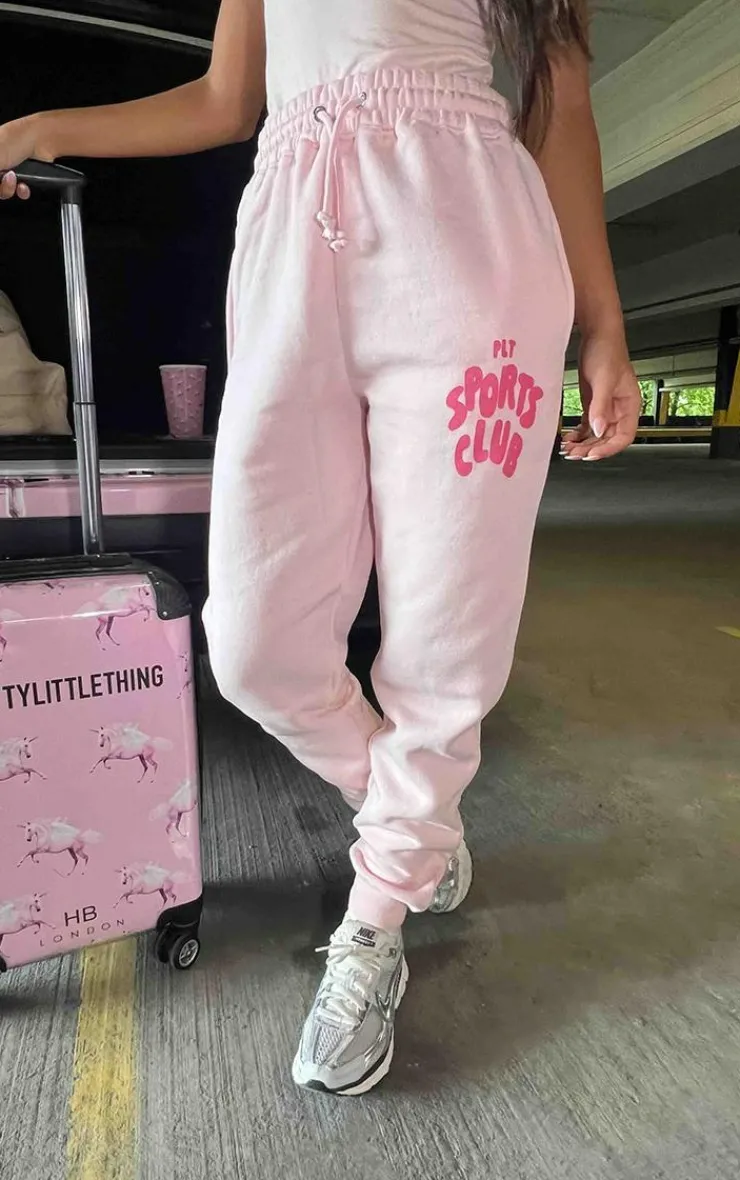 New PrettyLittleThing Logo High Waisted Cuffed Sweatpants Baby Pink